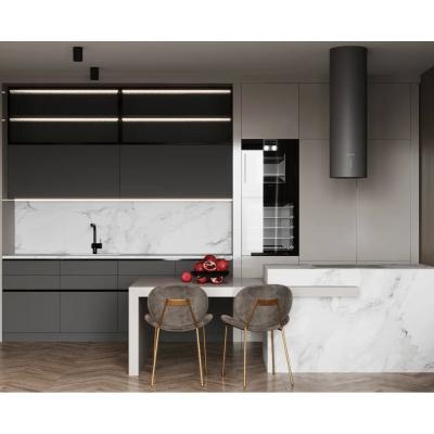 China Customized Granite High Quality Superior Contemporary Gray Glossy Kitchen Cabinet Designs Modern Multifunctional Design for sale