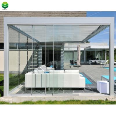 China New Design Louvre Roof System Easily Assembled Glass Door Gazebo Pergola for sale