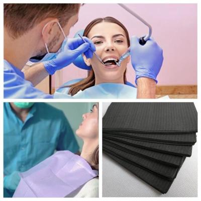 China Clinic Disposable Black Dental Bib, 2 Ply Paper + 1 Ply Poly Film for sale