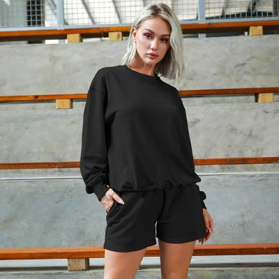 China Anti-Wrinkle Fitness Clothing Sets Ladies Pull Over Sweatshirt Set Gym Hoodie Shorts Set Sweatsuit For Women for sale