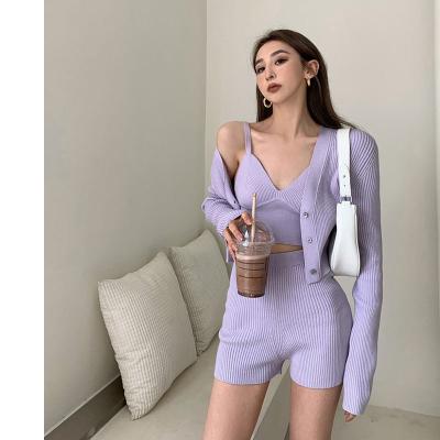 China Factory Wholesale Breathable Ladies Clothing Set Women Sportswear Knit 3 Piece Set Outfit for sale