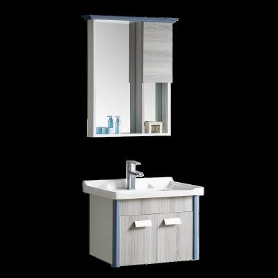 China Modern Modern Bathroom Vanity With Open Mirror Cabinet Fashion Designs PVC Bathroom Cabinet For Hotel Furniture for sale