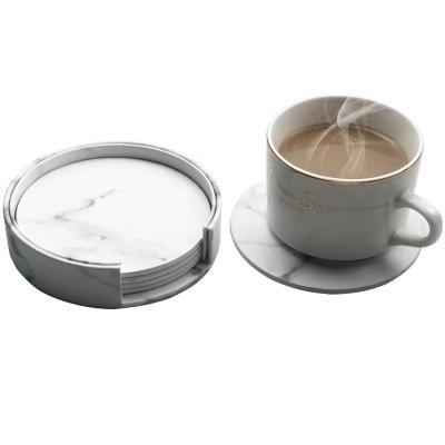 China 2022 New Design Sustainable 5p PU Leather Coffee Coaster With Cup Holder Around Marble Cup Mat for sale