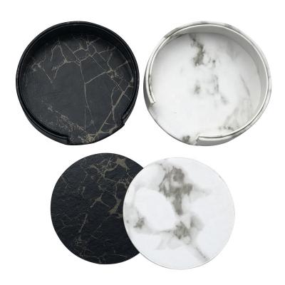 China Viable Hot Sale PU Leather Cup Mats Cup Coaster Marble Non Slip Heat Resistance Place Mats for sale