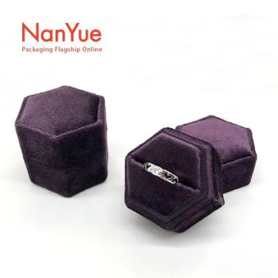 China Custom Hexagonal ABS Velvet + Velvet Ring Box Wedding Ring Box Velvet Packaging Jewelry Box Can Add LOGO for sale