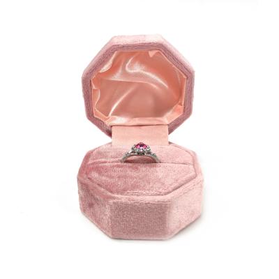 China Octagonal logo ring box velvet+ABS rose logo ring box custom luxury velvet ring box factory direct for sale