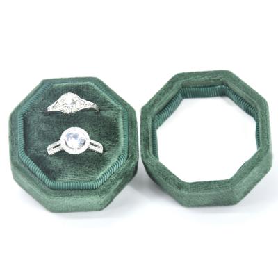 China Handmade Wholesale Octagonal Ring Box Velvet Ring Box Custom LOGO Spot MOQ1pcs Jewelry Box Velvet + LOGO for sale