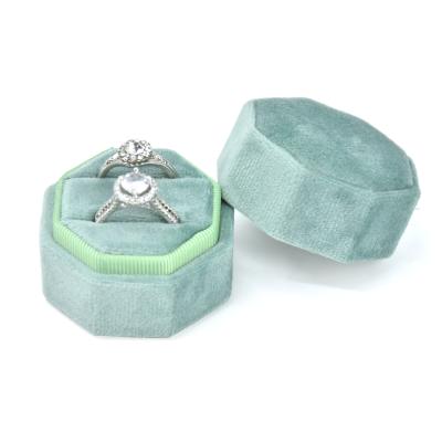 China Velvet + Octagonal Wholesale The Customized Octagonal Wedding Ring Box Handmade Making Couple Ring Box Velvet Ring Box for sale