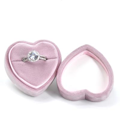 China Fancy Handmade Velvet Heart Shape Ring Box Engagement Wedding Jewelry Box For Sale for sale