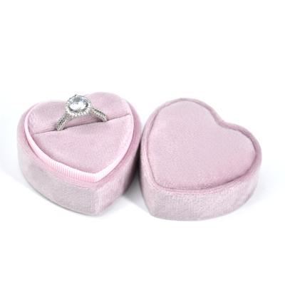 China Velvet+Stain MOQ1pcs Handmade Heart Shaped Ring Box Custom Made Velvet Ring Box Wedding Ring Box for sale