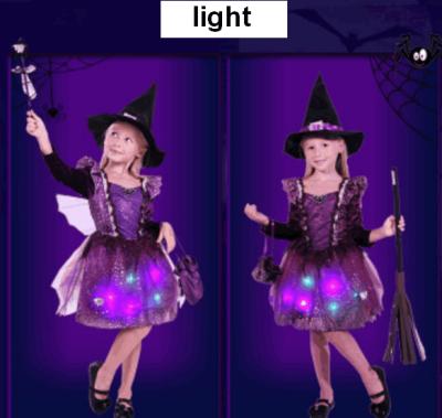 China Hot Selling Organza Girl Witch Costume Kids Witch Dress With Hat Clothes For Party Fancy Cosplay Halloween Costumes for sale