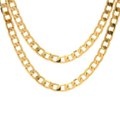 China Hot Selling 18k Cuban Link Chain Kolye Jewelry Non-fading Gold Plated Gold Layered Chain Necklace for sale