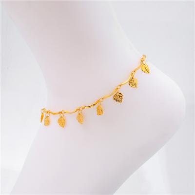 China Hot Selling Fashion Factory Price Fashion Leaf Shape Anklets 18K Gold Plated Cuban Link Chain Bracelet Anklet Jewelry for sale