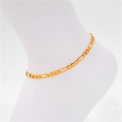 China Hot Selling 4.5mm Vacuum 24k Plating Figaro Anklet Non-fading Hand Chains Mens Ladies Girls Copper Bracelets Wrap Bracelet for sale