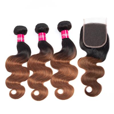 China Ombre Body Wave Straight and Body Wave Bundles Honey Brown 1b/30 Hair Bundles, Brazilian Virgin Hair Weave Bundles, 2 Tone Remy Hair Extensions for sale