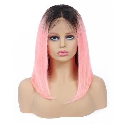 China ALL Textures Brazilian Hair Ombre Cuticle Shmily 1b-Pink Bob Silky Straight Unprocessed Virgin Aligned Lace Frontal Hair Wig for sale