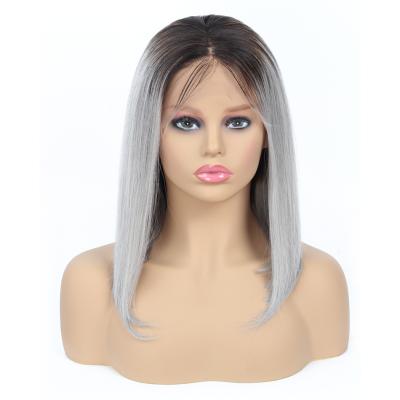 China ALL 1b-grey Textures Shmily Ombre Bob Swiss Lace Frontal Wig Virgin Hair Straight Hair Cuticle Aligned Brazilian Remy Hair Ombre Wig for sale