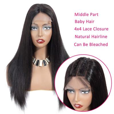 China ALL Textures New Arrival Unprocessed Raw Brazilian Straight Human Hair Lace Closure Wig 100% Cuticle Aligned Human Hair Wig for sale