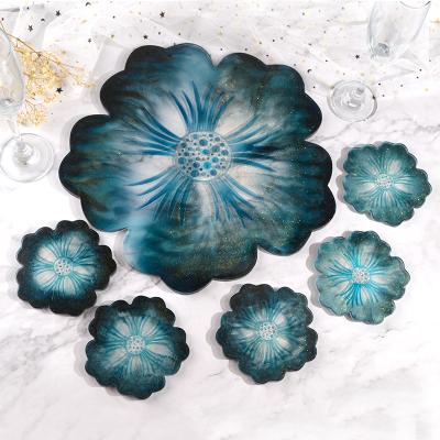 China Viable Custom Fashion Large DIY Sakura Tray Coaster Silicon Molds UV Epoxy Silicone Resin Molds Set for Table Art Craft Home Decor for sale