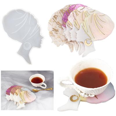 China Viable Irregular DIY Afro Woman Break Out Main Handmade Craft Coaster Coffee Cup Pad Mold Tray Silicone Mold Epoxy Resin for sale