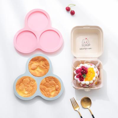 China Sustainable Three Cavities Round Silicone Cake Baking Mold For Chocolate Bake Cookie Jelly Pudding Soap Handmade for sale