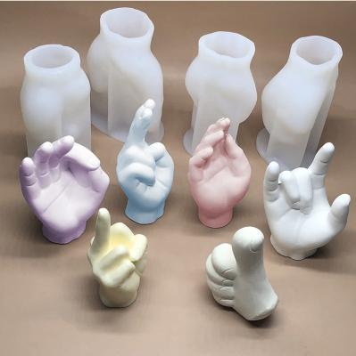 China Hand Gesture 18cm Large Viable DIY Victory Aromatherapy Gypsum Scented Silicone Peace Sign Mold Middle Finger Sculpture Candle Mold for sale