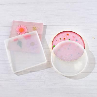 China DM093 DIY Square Viable Small Size Round Coasters Mold Geode For Resin Casting Craft Epoxy Cup Pads Coaster Silicone Mold for sale