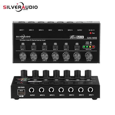 China Live Streaming GAX-MX6 OEM/ODM 6 Channel Ultra Low-Noise Line Mixer Mini Mixer Audio USB Powered Mixer for Electronic Instruments for sale