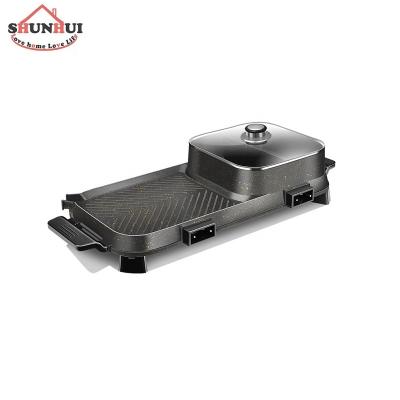 China Easy Cleaning Smokeless Indoor Electric Grill and BBQ Non-Stick Split Hot Pot Cast Aluminum and Grill for sale