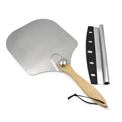 China Sustainable 12 Inch Pizza Peel with Cutter for Baking and Slicing Homemade Aluminum Pizza 2 in One Pizza Peel Set for sale