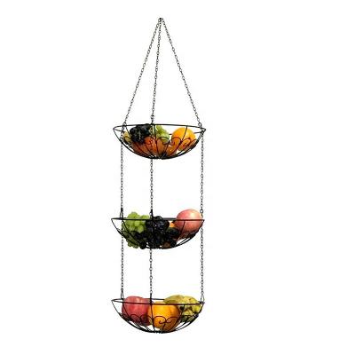 China Sustainable Kitchen Vegetable Storage Baskets With Hooks 3 Tier Hanging Fruit Basket For Home Organizer for sale