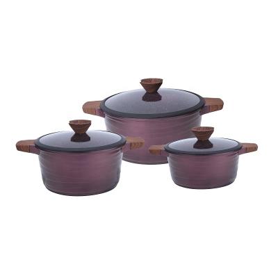 China Sustainable Cast Aluminum 8pcs Cooking Pot Set Round Wave Design Marble Non-Stick Cookware Sets for sale