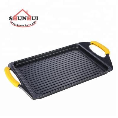 China Sustainable Camping Griddle Cast Aluminum 34 Cm 14 Inch Grill Pan Stove Top GRILL Flat Griddle Plate for sale