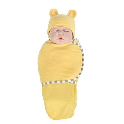 China PORTABLE Adjust Size Boys Girls Newborn Hat Attachable Cotton Baby Wrap Set Wrap For 0-3 Months for sale