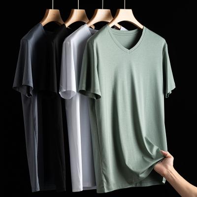 China New 2021 QUICK DRY non-ironing silk T-shirt spring and summer T-shirt V/Round neck for sale