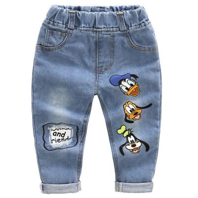 China High quality OEM children's jeans print baby boy denim pants elastic band waist jeans soft print blue cute QUICK DRY cartoon wholesale for sale