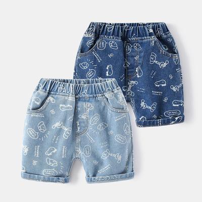 China Wholesale 2022 summer kids cotton breathable denim pants cute cartoon printed drawstring waist kids jeans shorts for sale