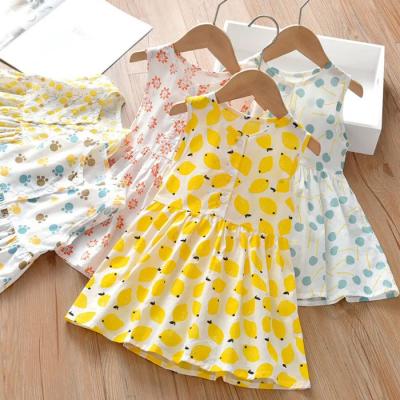 China Custom Made Washable Summer Casual Girls Dress 100% Cotton Mini Loose Floral Smocked Dress Baby Frill Dress For Kids for sale