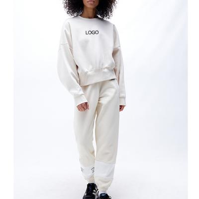 China Fashion Custom Logo Cotton Fleece Tracksuit White Women's 100% Anti-pilling Winter Hoodie Set for sale