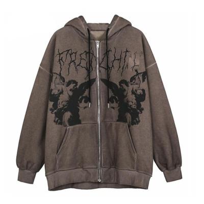 China High Quality Custom Anti-wrinkle Full Logo Cotton Plain Heavyweight Print Single Acid Wash Zip Up Hoodie For Men for sale