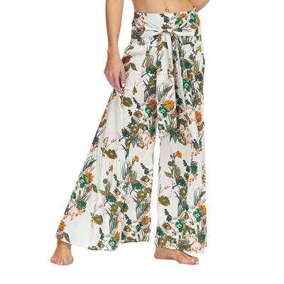 China Custom cotton loose linen flowers women's anti-pilling pants plus size women's wide leg pants women's pants for sale