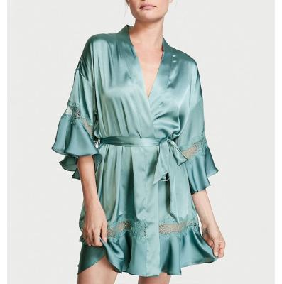 China Green Women's Clothing Customized QUICK DRY Sleepwear Fashion Nightgown Robe Silk Pajamas Ladies For Women Sets for sale