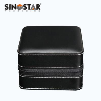 China Luxury Black Cardboard+leather Watch Case Travel Display PU Leather Watch Box for sale