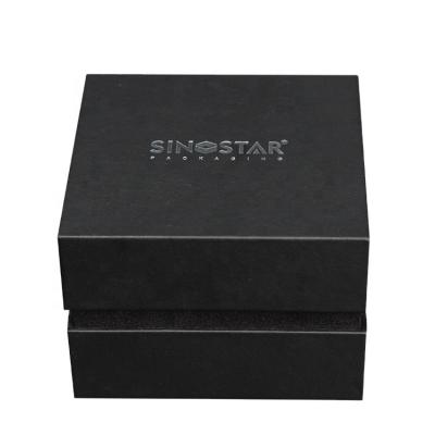 China Custom Logo Watch Storage Black Color Plastic Covered Paper And PU Watch Case Watch Box For Watches for sale