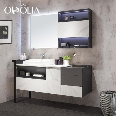 China OPPOLIA New Modern Design Gray And White Modern Bathroom Vanity With Mirror Bathroom Cabinet for sale