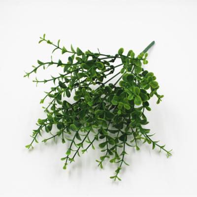 China Wholesale Plastic Artificial Flower Green Home Decoration Simulation Potted Plant Layout With Grass 7 Forks Eucalyptus Leaf for sale