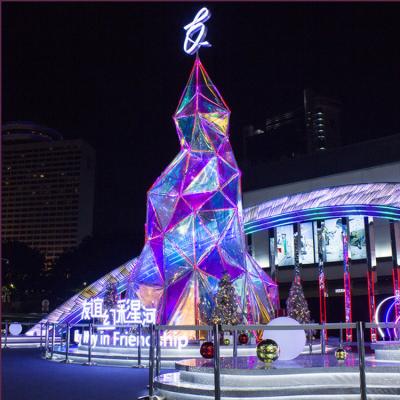 China Wrought Iron Giant 30ft 40ft 50ft Artificial Luminous Christmas Tree With Rinbbon Led Lights for sale