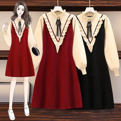 China zm31913c new women's large size casual dress breathable 2021 spring and winter knit red dress for sale