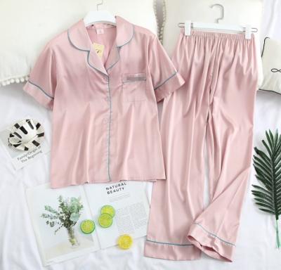 China zm53790h summer breathable women korean style short sleeve pajamas 2020 hot sale lady casual pajamas suits for sale