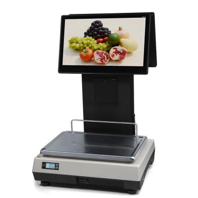 China 15.6 Inch Touch Screen POS Windows System Supermarket Double POS Scale Aluminum Body Cash Register With Weigh Scale for sale